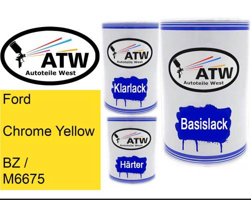 Ford, Chrome Yellow, BZ / M6675: 500ml Lackdose + 500ml Klarlack + 250ml Härter - Set, von ATW Autoteile West.